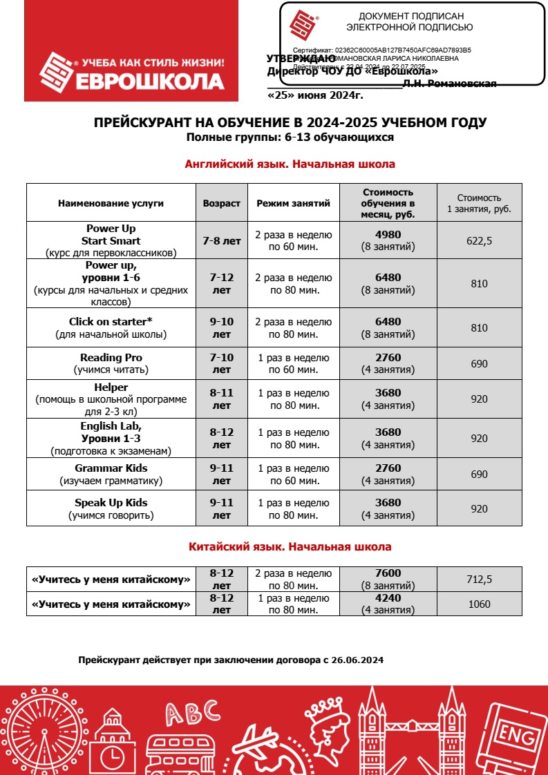 Прейскурант 2024-2025 Младшие школьники с 26.06.2024 ЭЦП-1